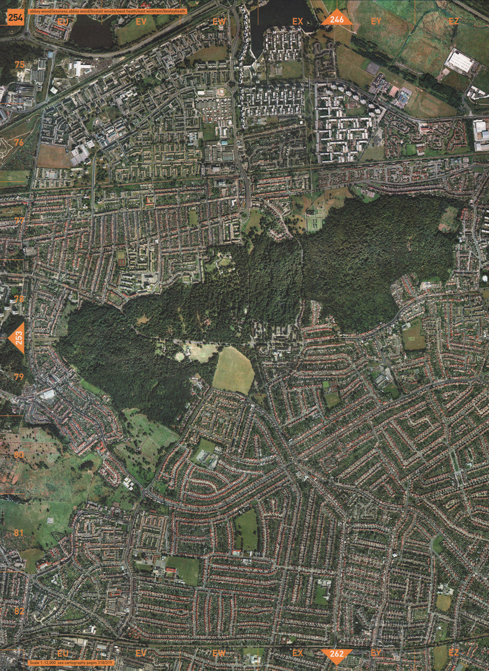ABBEY WOOD SE2. Lessness Bostall Woods East Wickham Bexleyheath 2000 old map