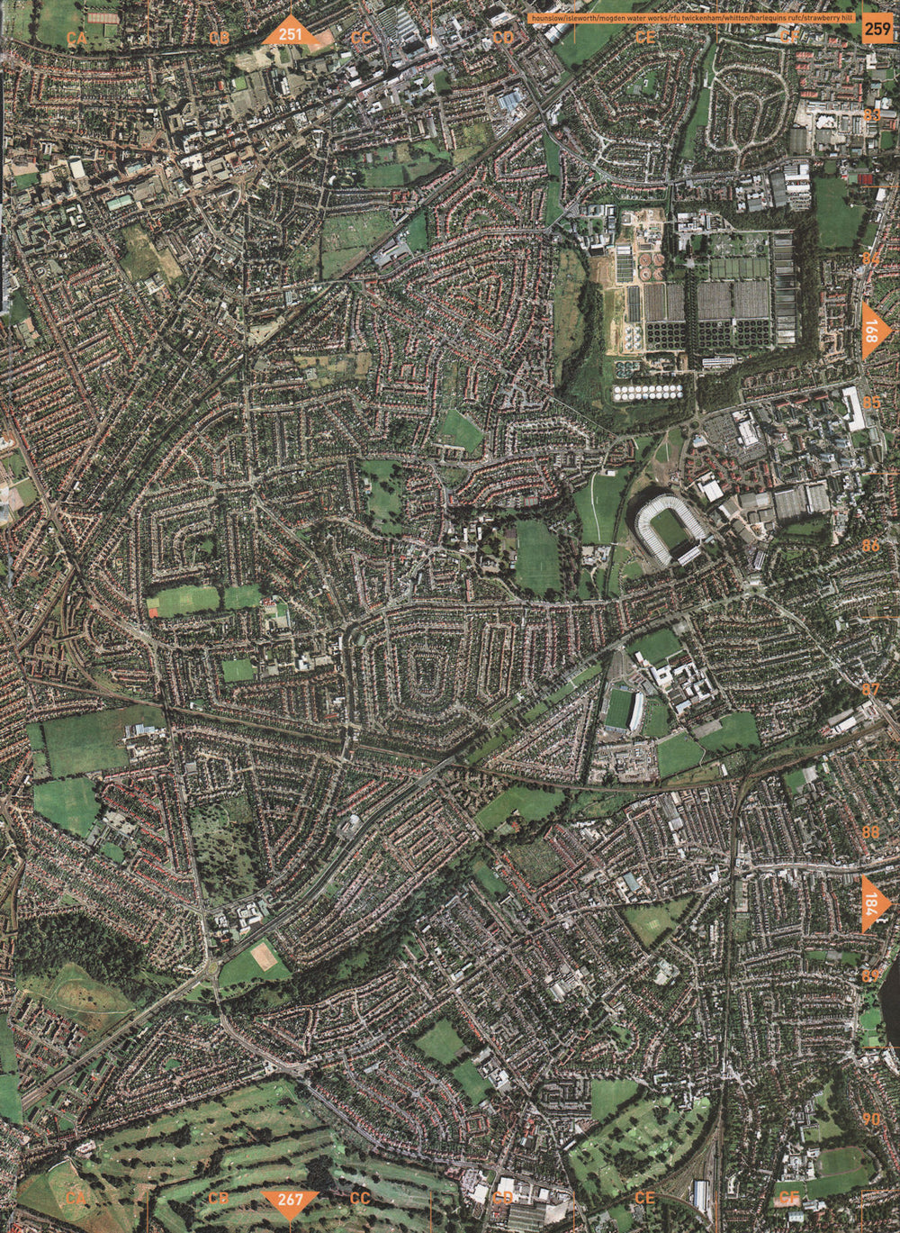 ISLEWORTH. Houslow Twickenham Whitton Harlequins Strawberry Hill 2000 old map