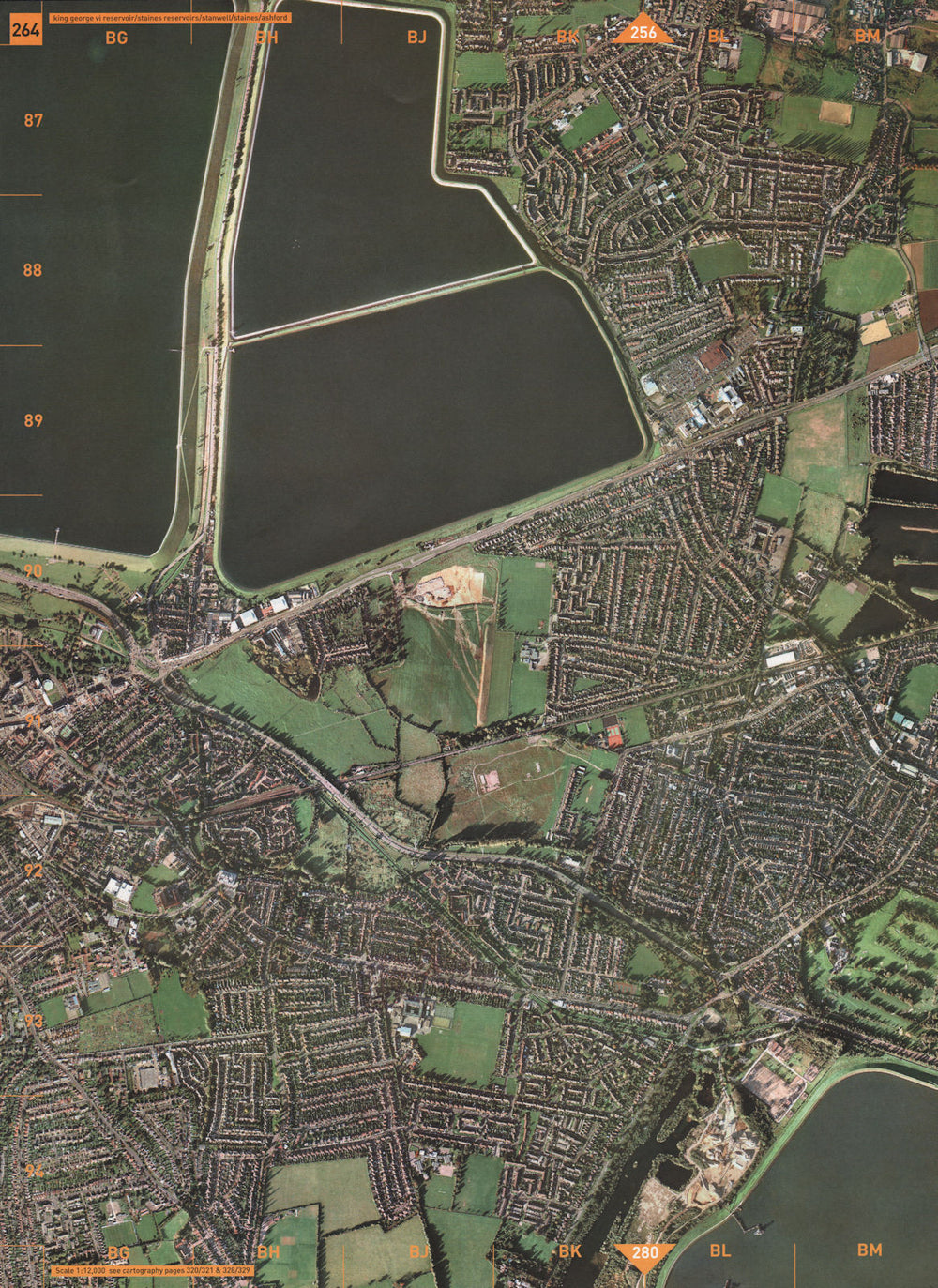 STAINES. King George VI & Staines Reservoirs Stanwell Ashford 2000 old map