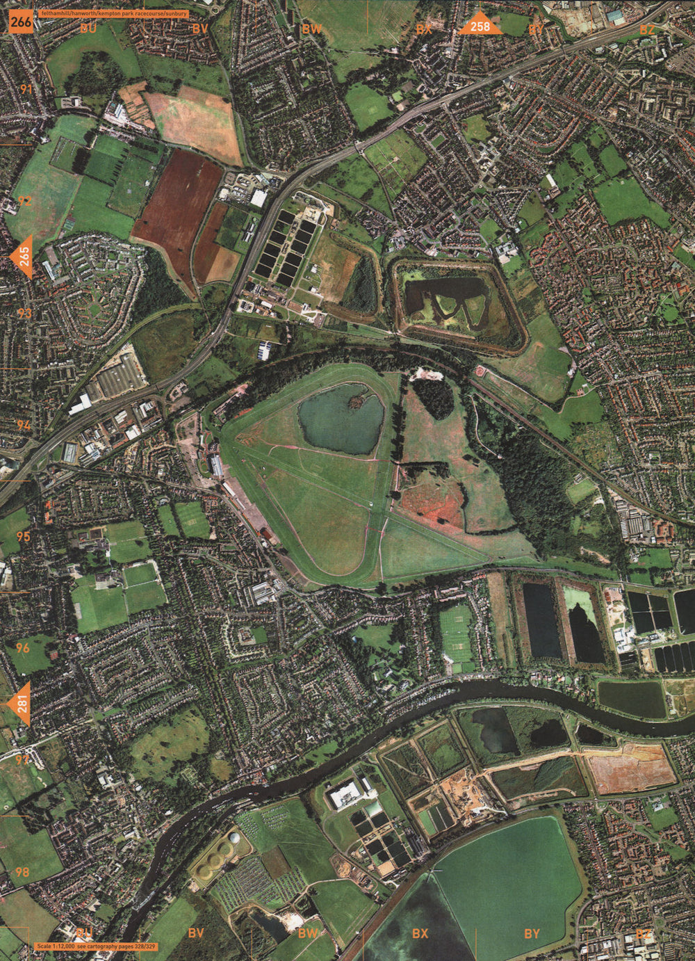 SUNBURY. Feltham Hill Hanworth Kempton Park Racecourse 2000 old vintage map
