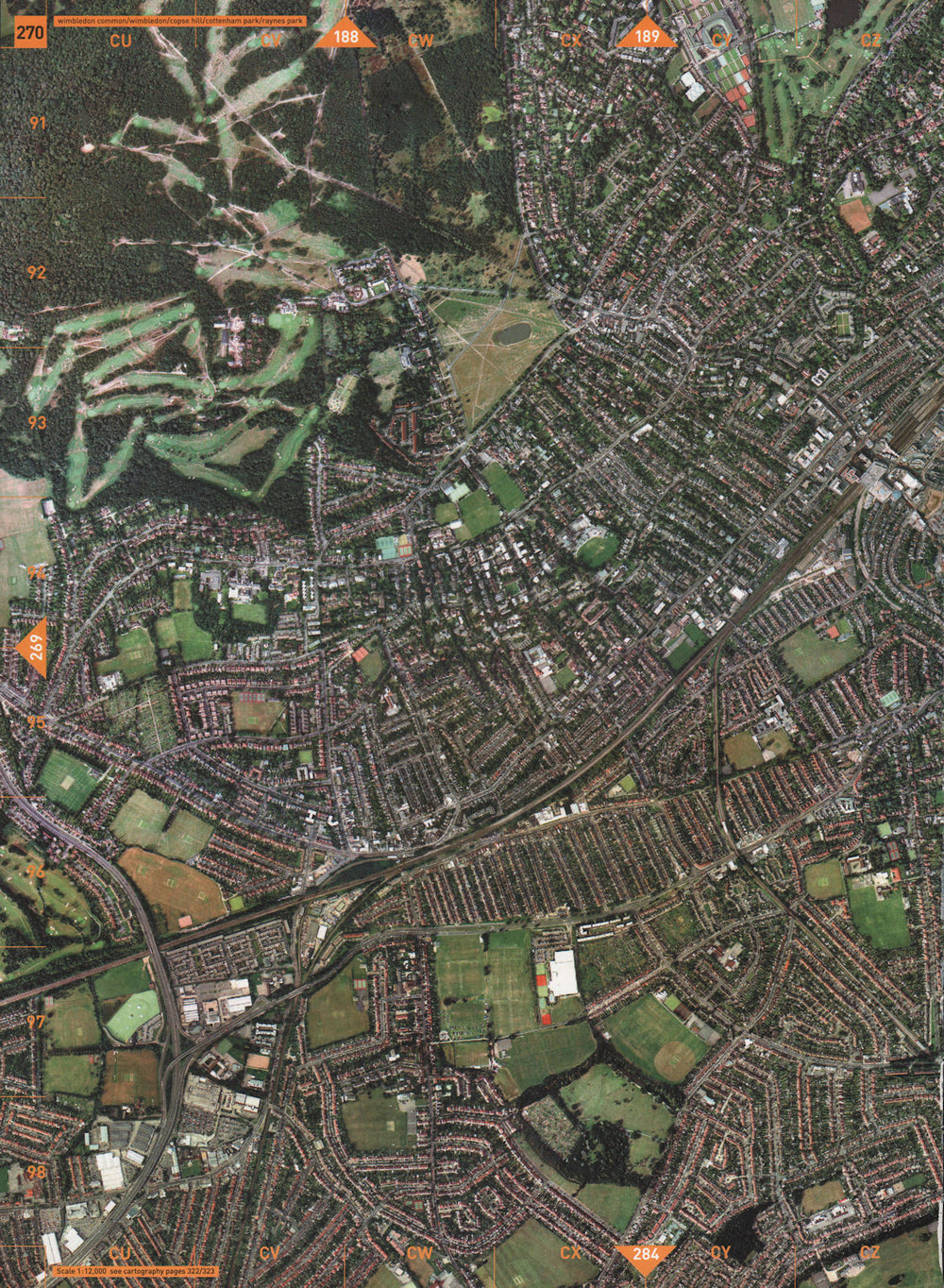 WIMBLEDON SW20 SW19. Common Copse Hill Cottenham Park Raynes Park 2000 old map