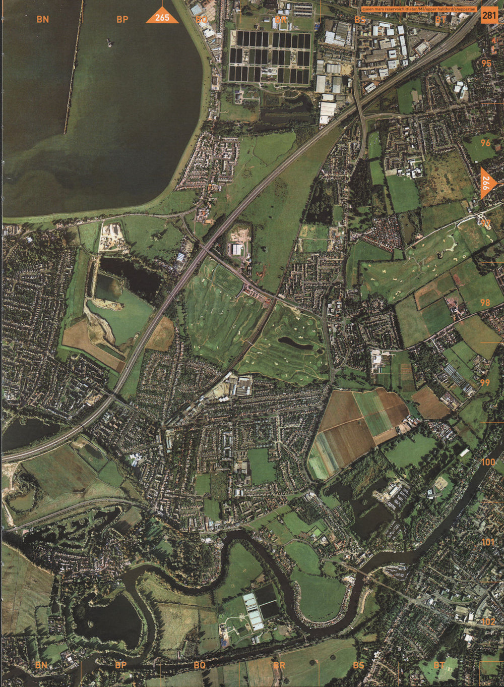 SHEPPERTON. Queen Mary Reservoir Littleton Upper Halliford M3 2000 old map