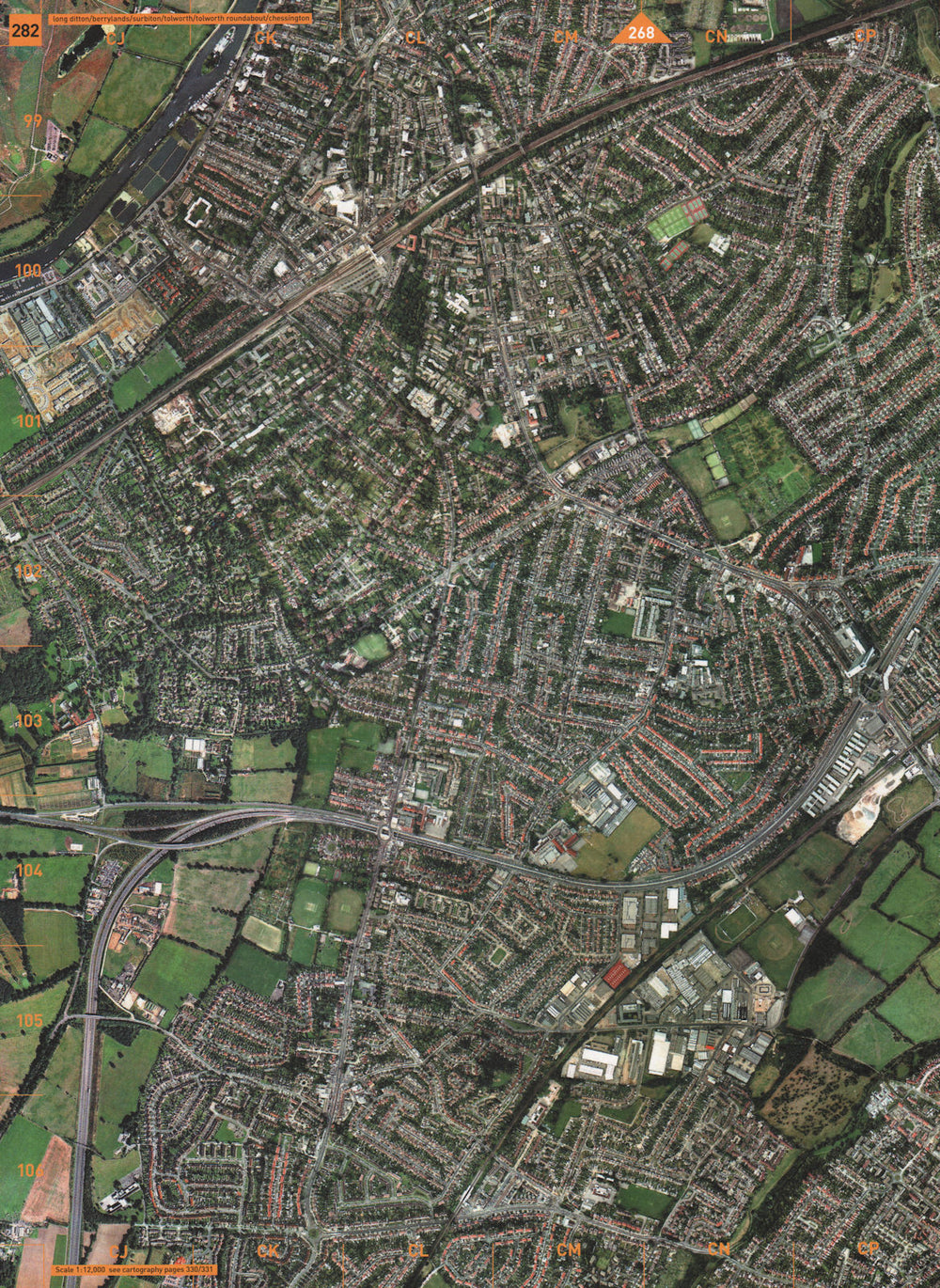 SURBITON.Long Ditton Berrylands Surbitton Tolworth Rndabout Chessington 2000 map