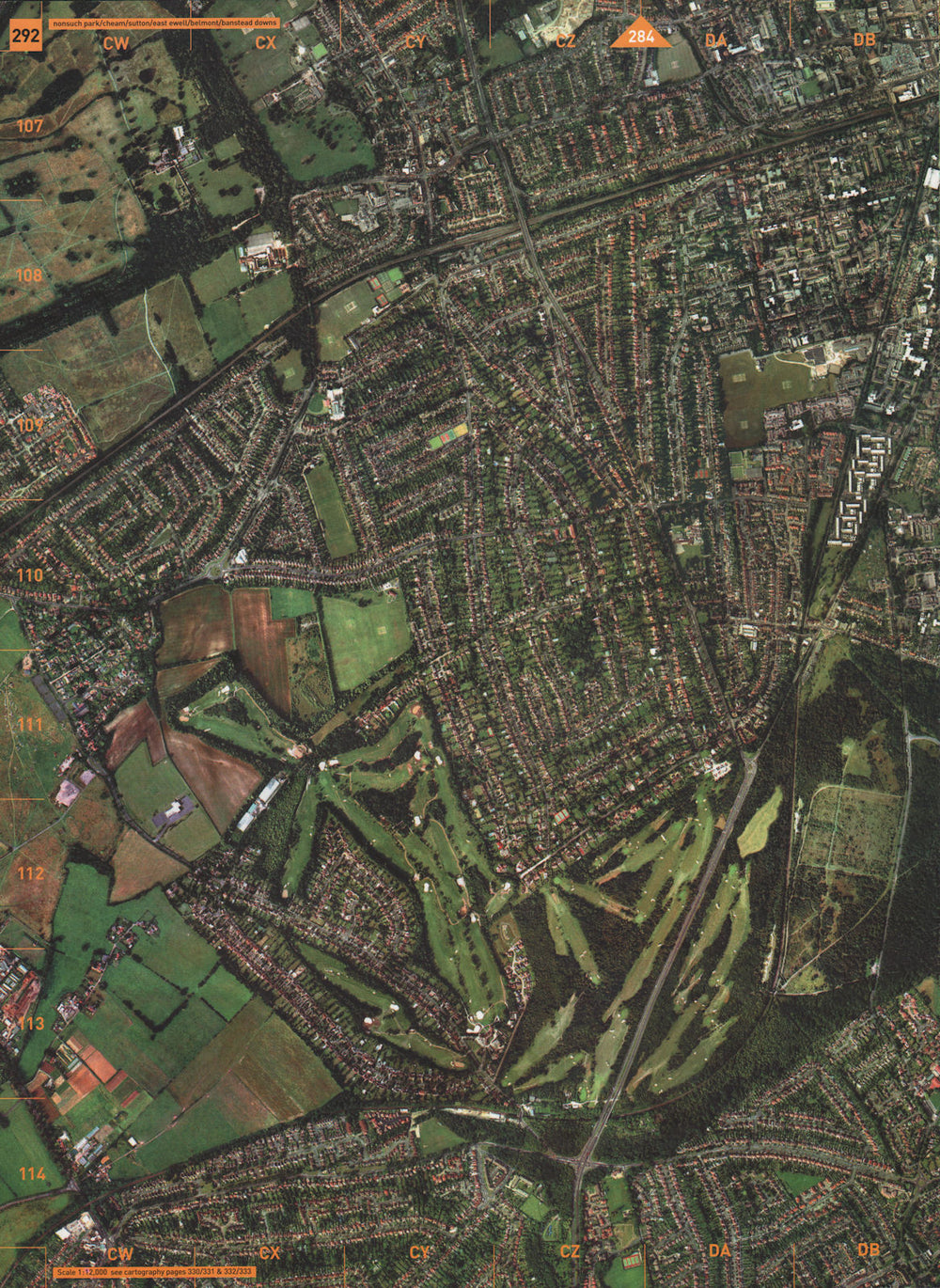 CHEAM. Nonsuch Park Cheam Sutton East Ewell Belmont Banstead Downs 2000 map
