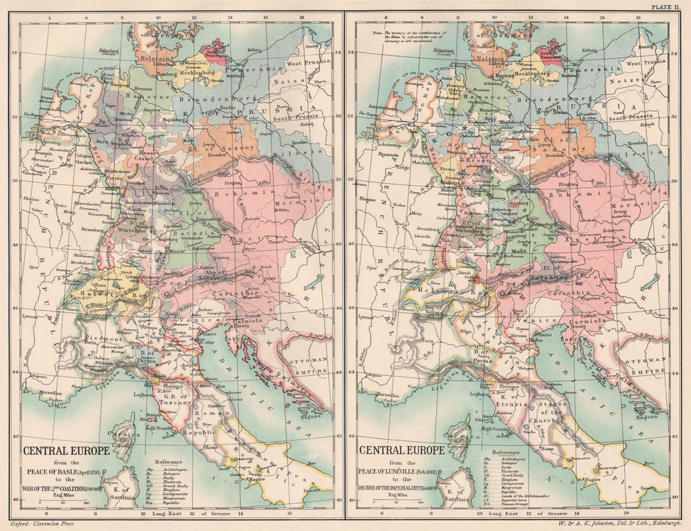 CENT.EUROPE 1795-1803.Basel Lunéville peace Coalition War Imperial Diet 1902 map