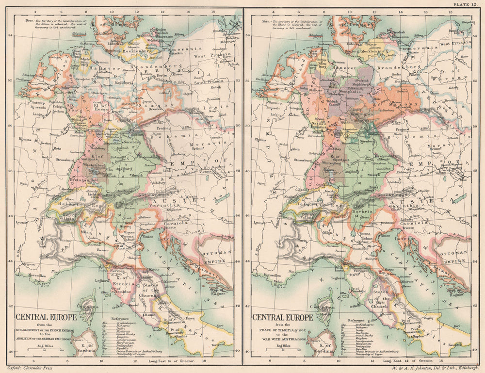 CENTRAL EUROPE. 1804-1806/1807-1809. French Empire Peace of Sovetsk 1902 map
