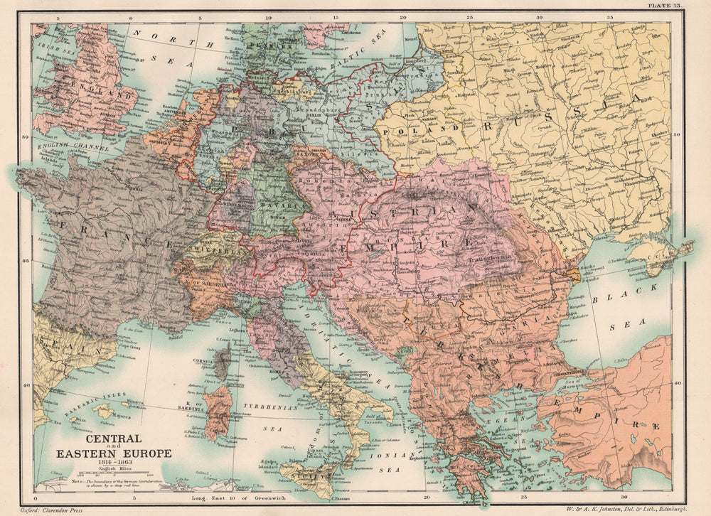EARLY 19TH CENTURY EUROPE. Central and Eastern Europe 1814-1863 1902 old map