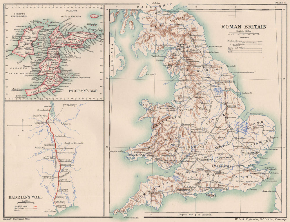 ROMAN BRITAIN. Roads towns forts villas. Ptolemy's map. Hadrian's Wall 1902