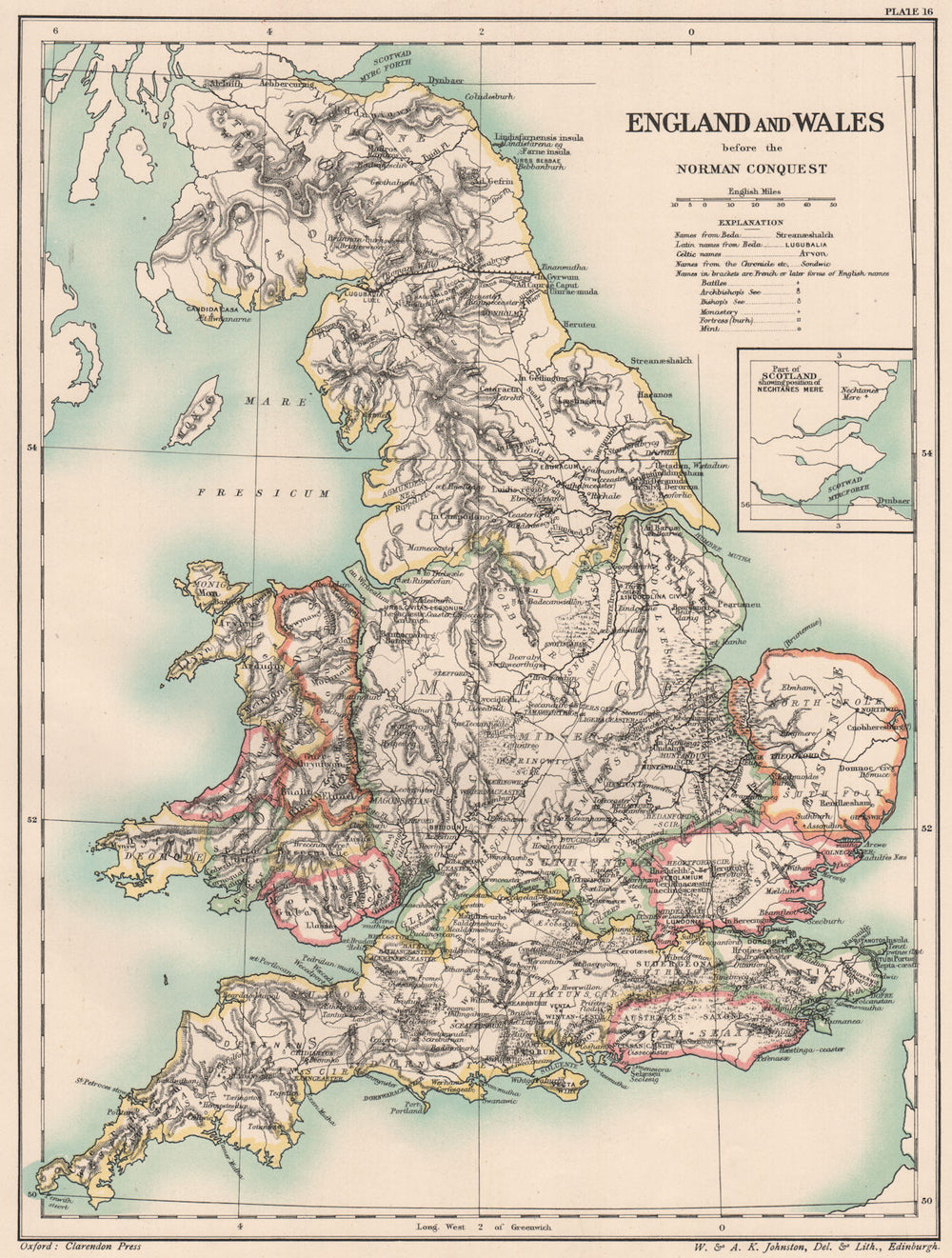 ENGLAND & WALES PRE-NORMAN CONQUEST. Celtic & Latin names. Sees 1902 old map