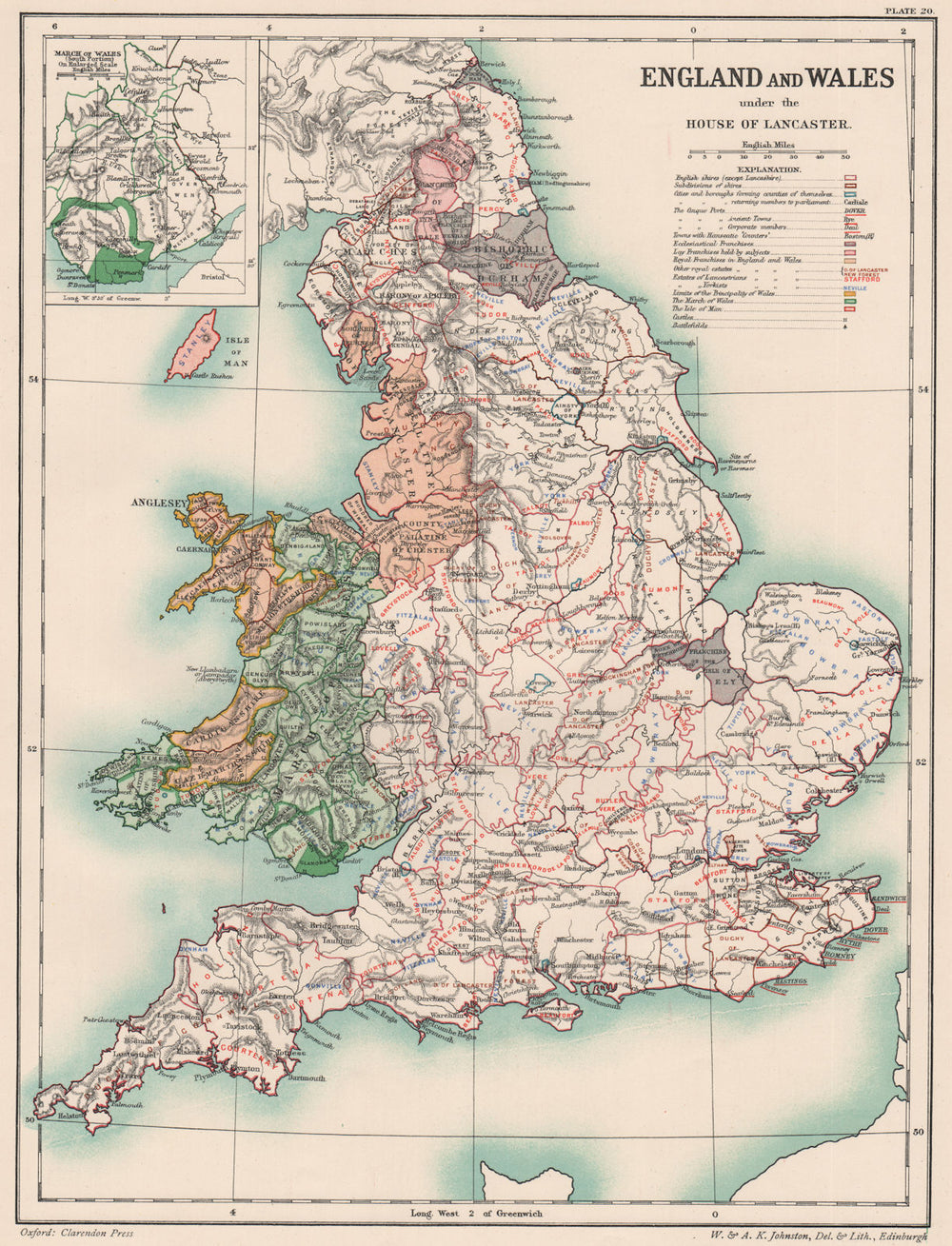 WARS OF THE ROSES. England & Wales. Lancastrian & Yorkist estates 1902 old map