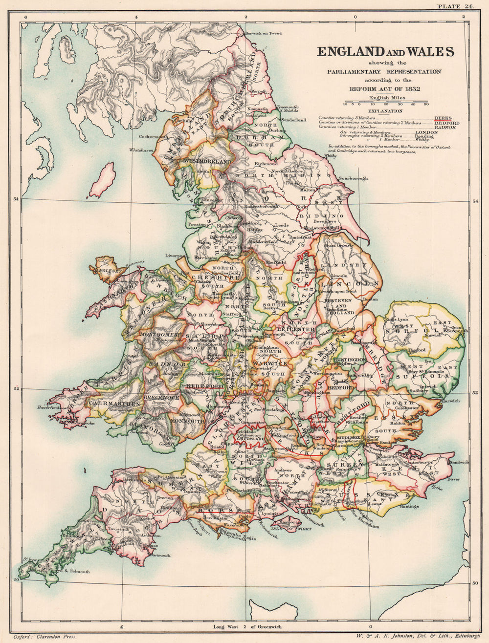 ENGLAND & WALES 1832. Parliamentary representation on Reform Act Bill 1902 map