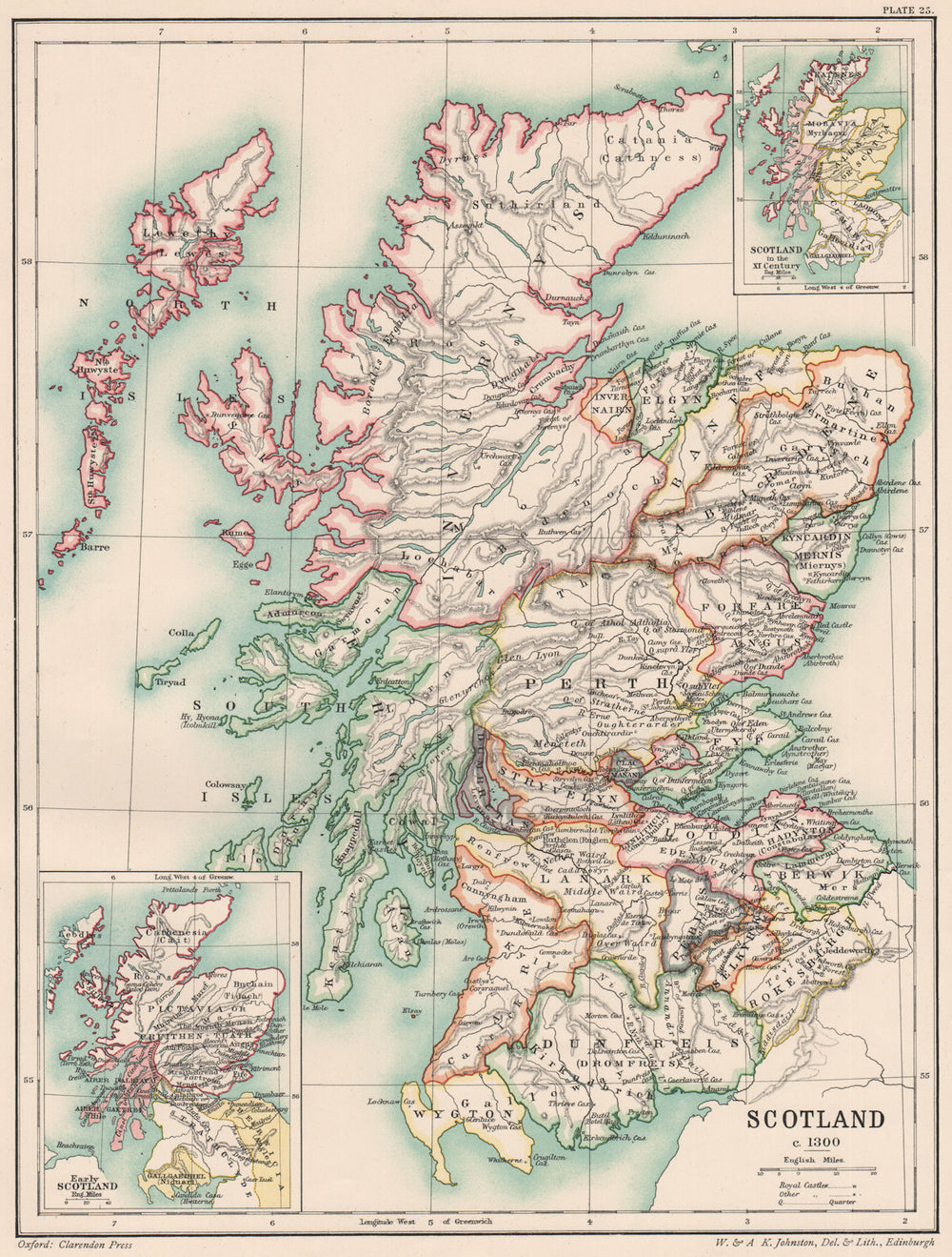 SCOTLAND IN 1300. inset in the 11th Century & Early Scotland 1902 old map