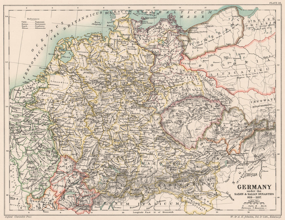 GERMANY 919-1137. under the Saxon & Salian Dynasties 1902 old antique map