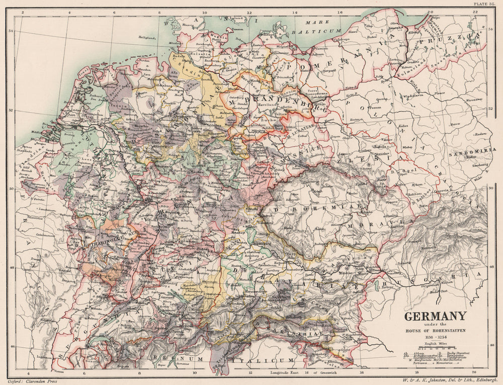 GERMANY 1138-1254. under the House of Hohenstaufen 1902 old antique map chart