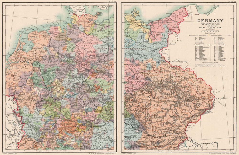 GERMANY. during the Reformation & the thirty years' war 1902 old antique map