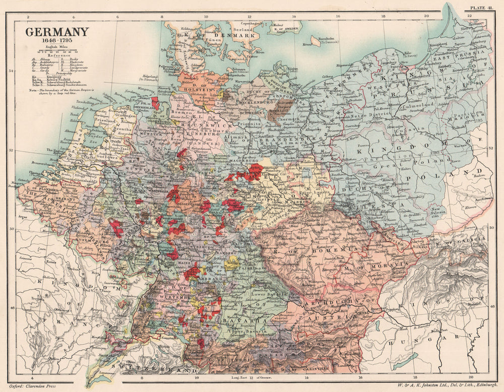GERMANY 1648-1795. 17th and 18th century Germany 1902 old antique map chart