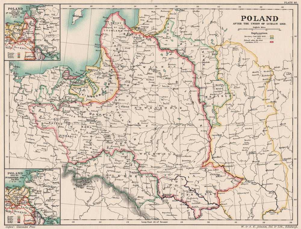 POLAND 1569. on Union of Lublin. Inset after 2nd & 3rd partition 1793-5 1902 map