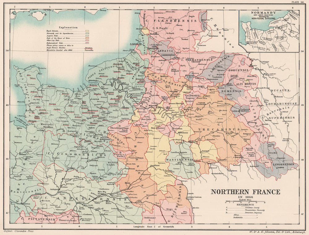 NORTHERN FRANCE 1066. Normandy &c. Non-Feudal divisions 1902 old antique map