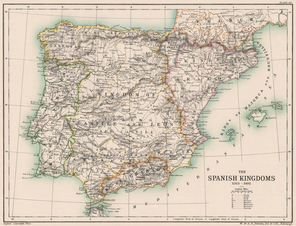 IBERIA. Spain. The Spanish Kingdoms 1263-1492. Portugal 1902 old antique map