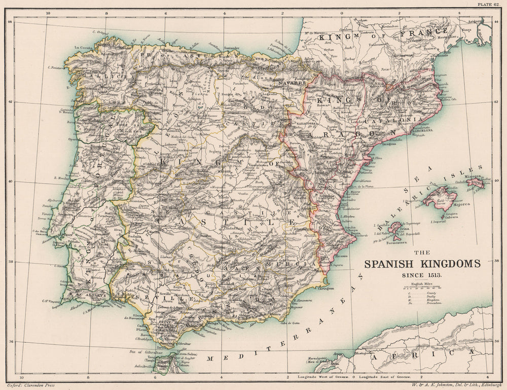IBERIA. Spain. The Spanish Kingdoms since 1513 1902 old antique map plan chart