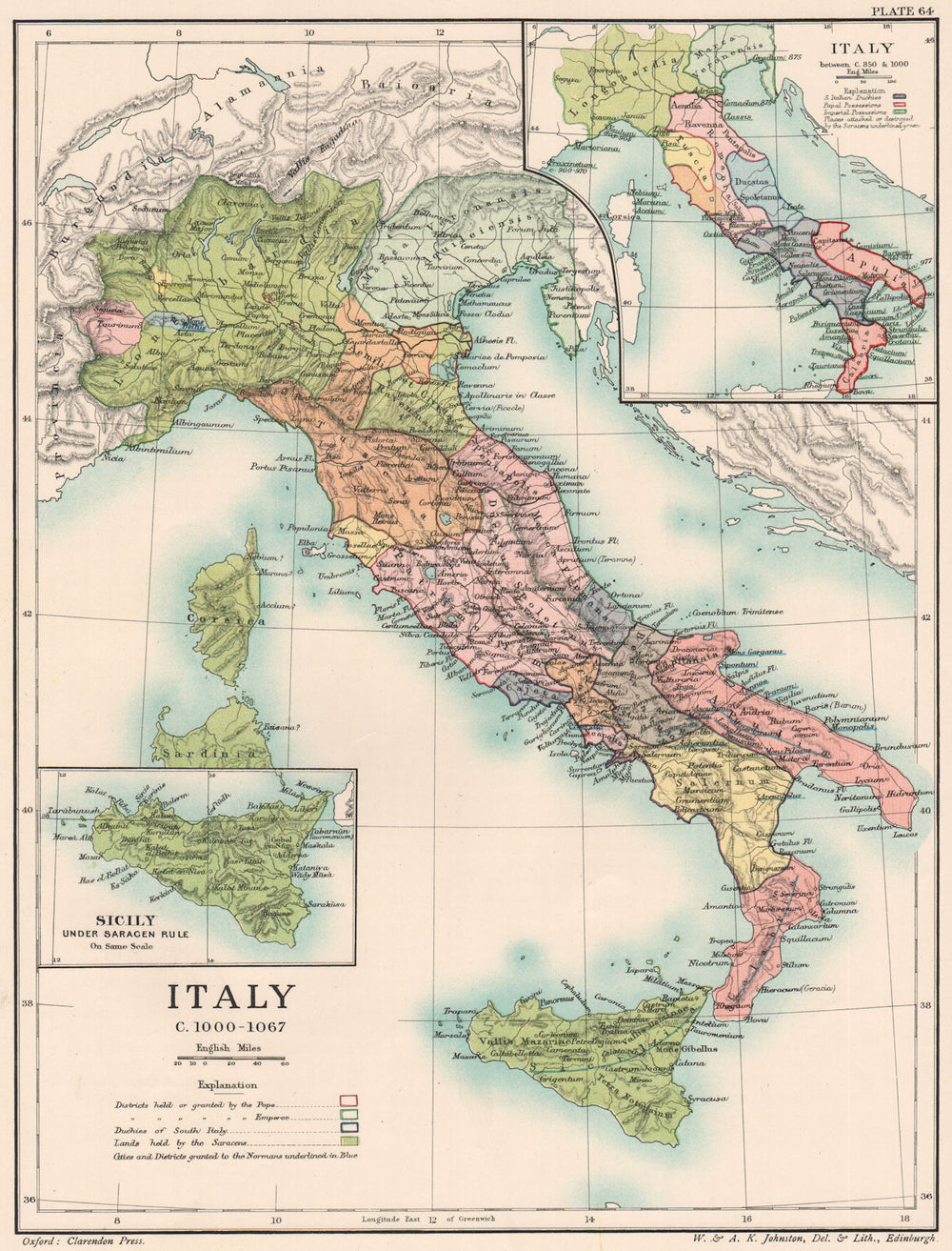 ITALY C1000-1067. inset Italy from c850-1000 & Saracen Sicily 1902 old map