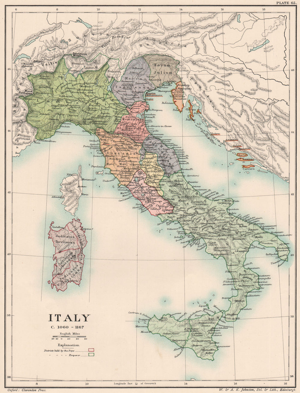 ITALY C1060-1167. 12th century Italy 1902 old antique vintage map plan chart