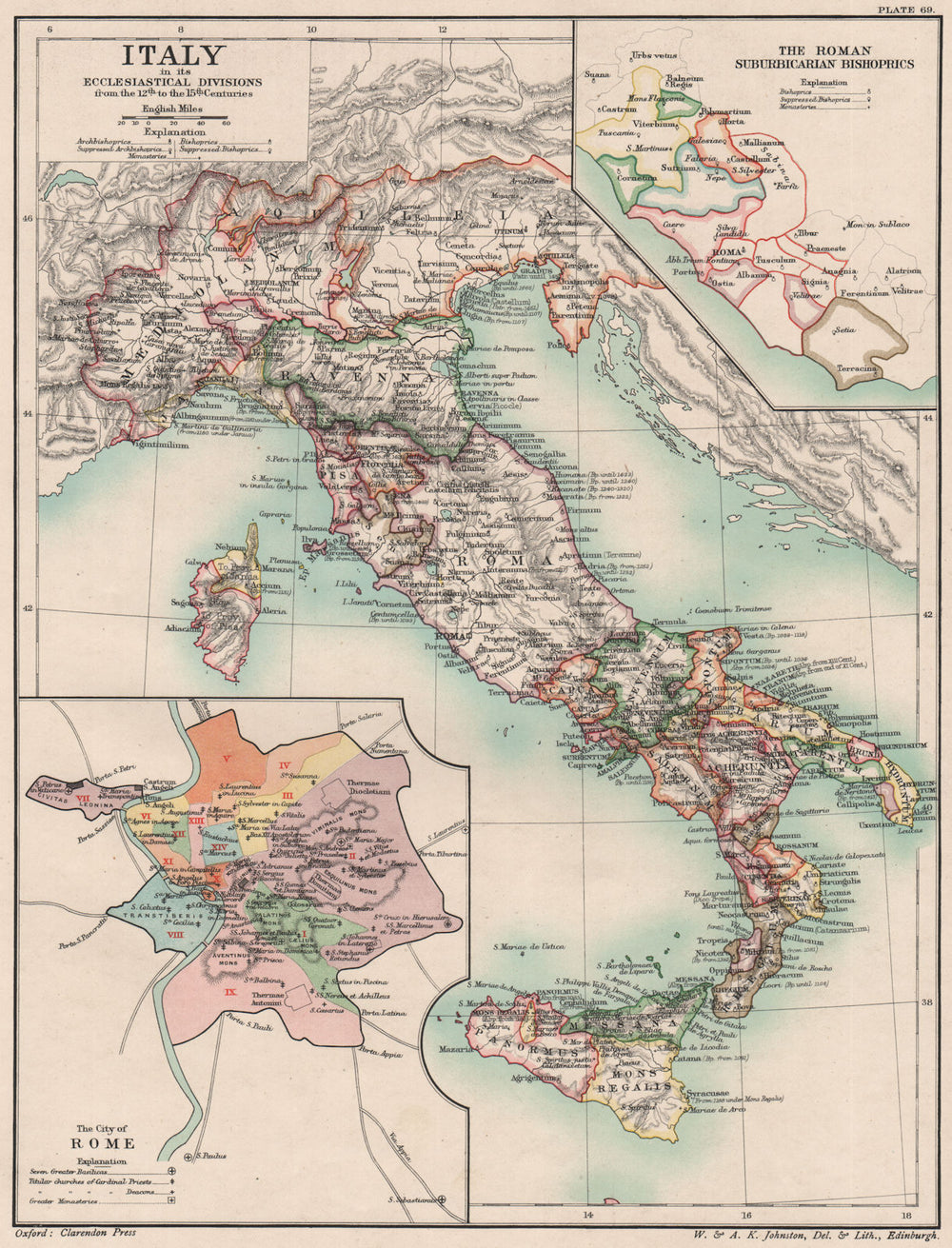 ITALY 12TH-15TH CENTURIES. Ecclesiastical divisions. Roman Bishoprics 1902 map