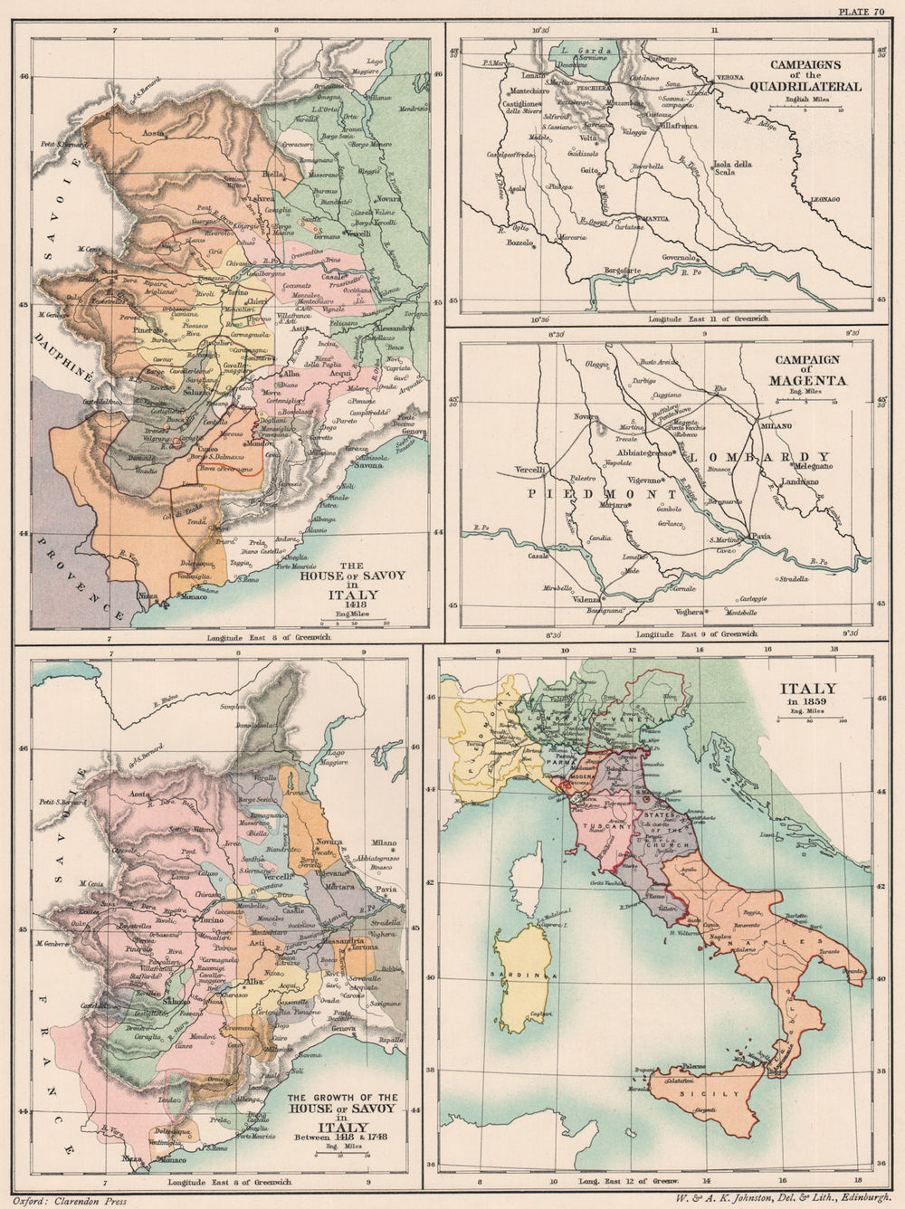 SAVOY 1418-1748. & Quadrilateral campaigns; Magenta Campaign Italy 1859 1902 map