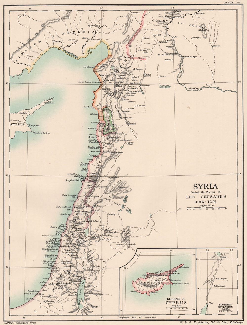 SYRIA 1096-1291. during the Crusades. 12C 13C. Inset. Kingdom of Cyprus 1902 map