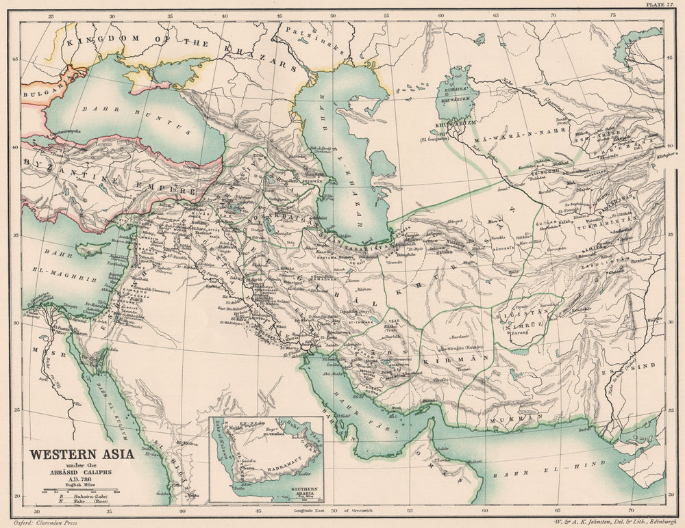 WESTERN ASIA IN 786 AD. under the Abbāsid Abbasid Caliphs 1902 old antique map