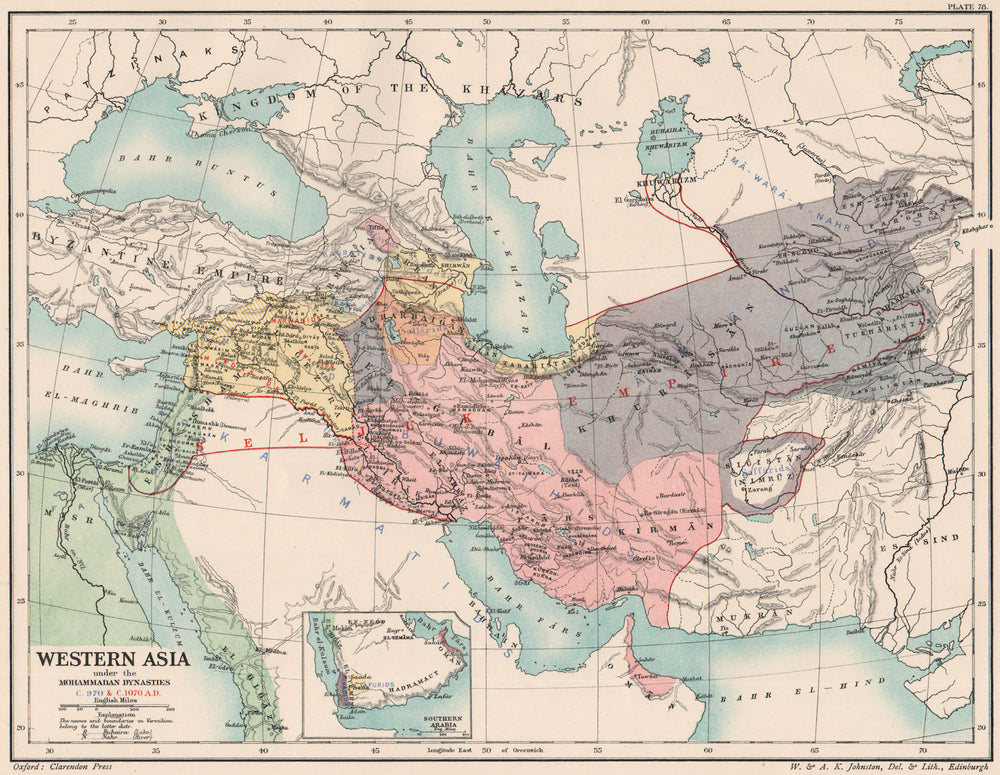 WESTERN ASIA 970-1070 AD. under the Mohammadan Muslim Dynasties 1902 old map