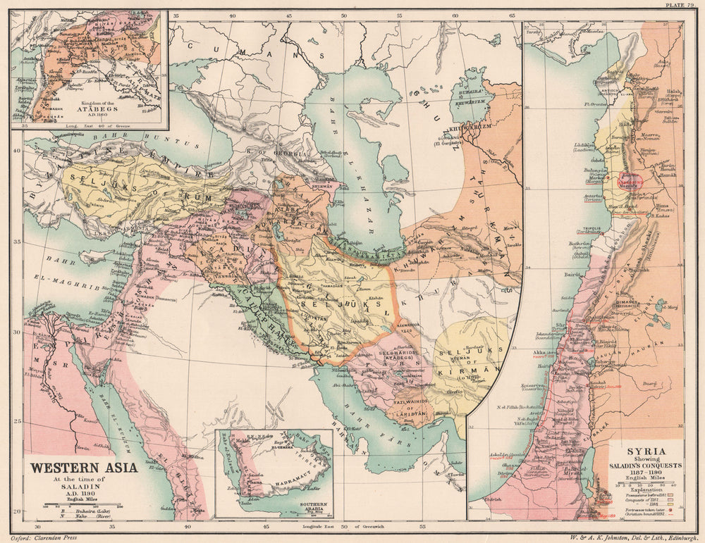 WESTERN ASIA 1190. Saladin's Syrian conquests. Atabegs Kingdom 1160 1902 map