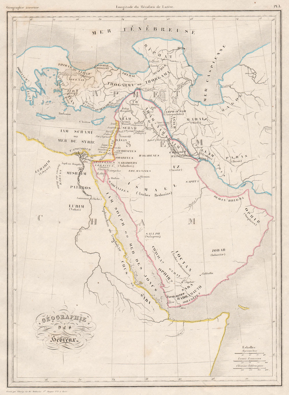 ANCIENT WORLD.Géographie des Hébreux.Geography of the Jews.MALTE-BRUN c1846 map
