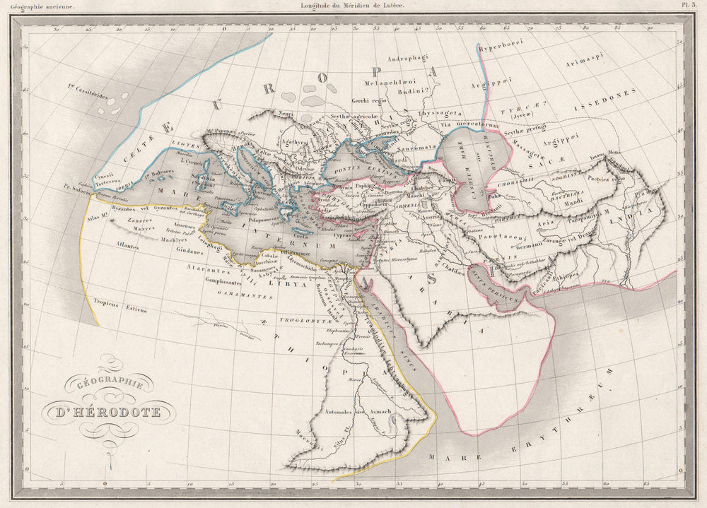 HERODOTUS ANCIENT WORLD.Géographie d'Hérodote.Mediterranean.MALTE-BRUN c1846 map