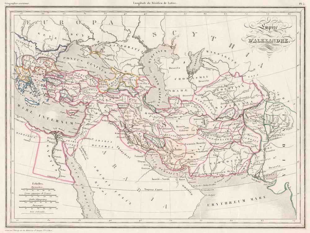 ALEXANDER THE GREAT'S EMPIRE.Empire d'Alexandre.Middle East.MALTE-BRUN c1846 map