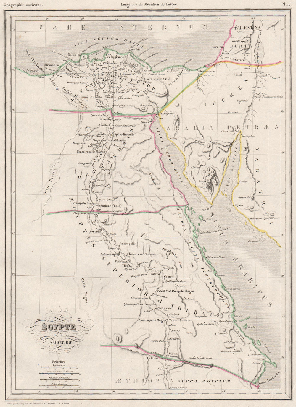 ANCIENT EGYPT. Egypt ancienne. Original outline colour. MALTE-BRUN c1846 map