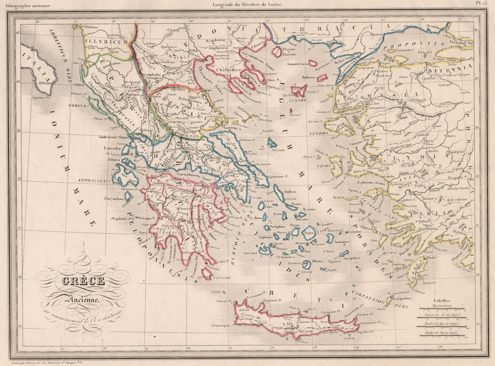 ANCIENT GREECE. Grèce ancienne. Original outline colour. MALTE-BRUN c1846 map
