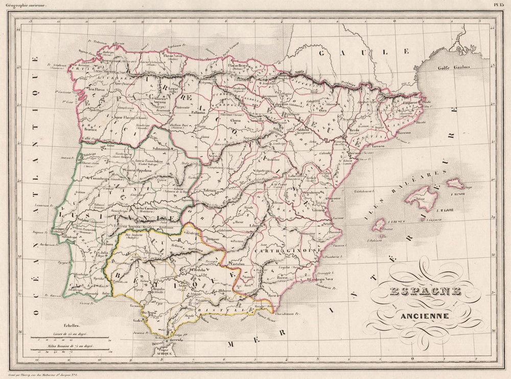 ANCIENT IBERIA/SPAIN. Espagne ancienne. Lusitania. MALTE-BRUN c1846 old map