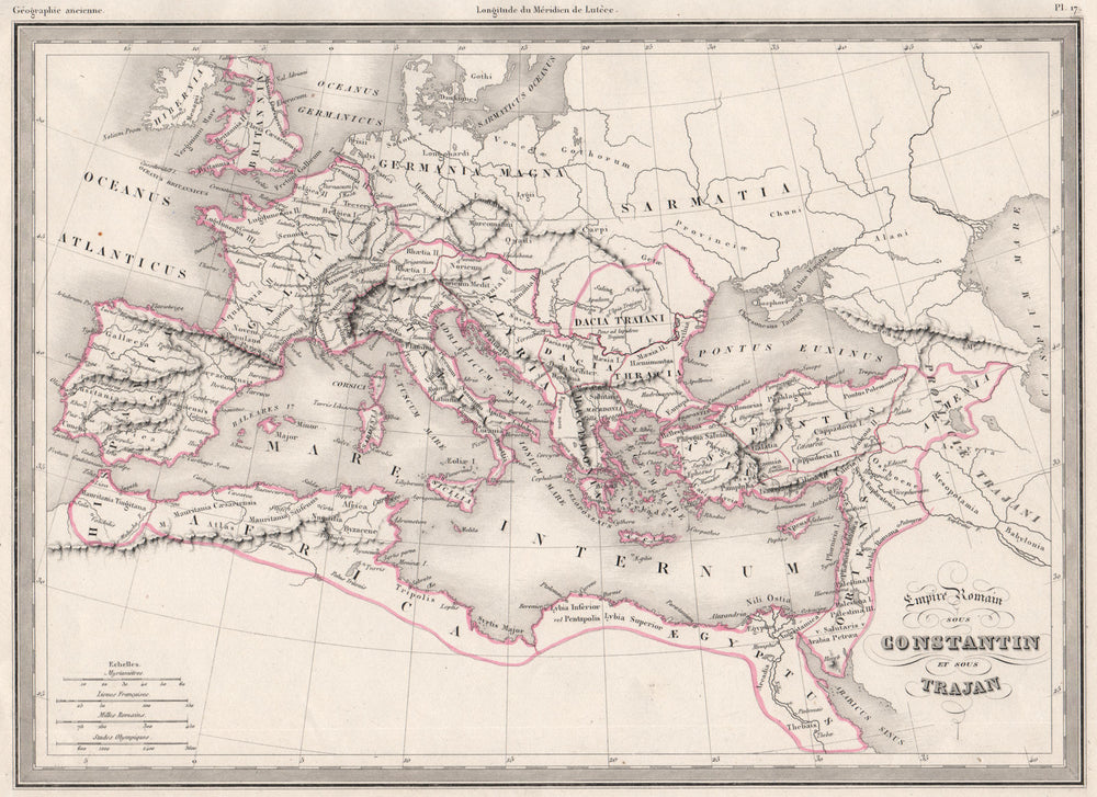 ROMAN EMPIRE. Empire Romain. Under Constantine & Trajan. MALTE-BRUN c1846 map