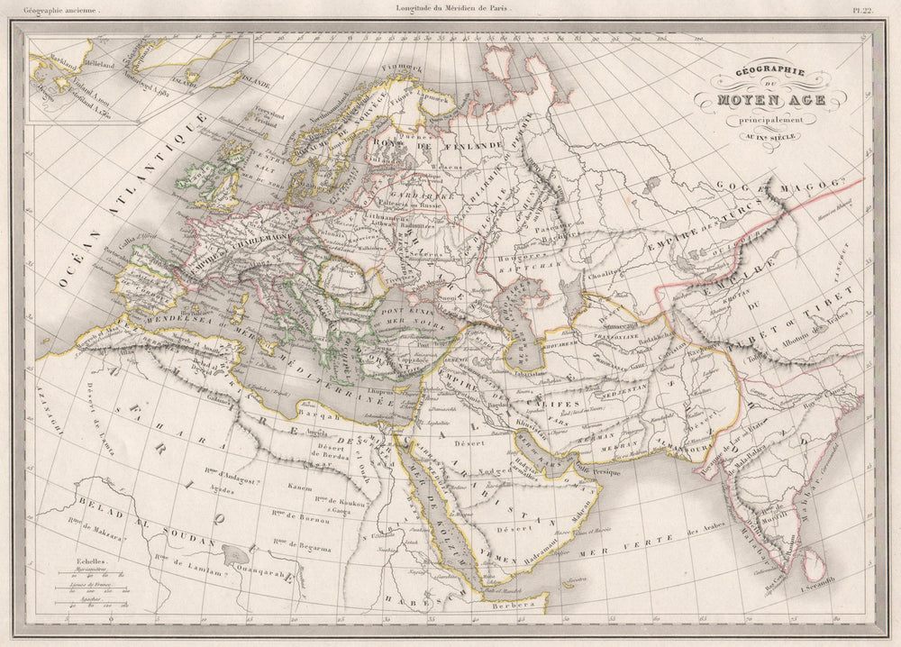WORLD IN 9TH CENTURY. Géographie du Moyen age. Middle ages.MALTE-BRUN c1846 map