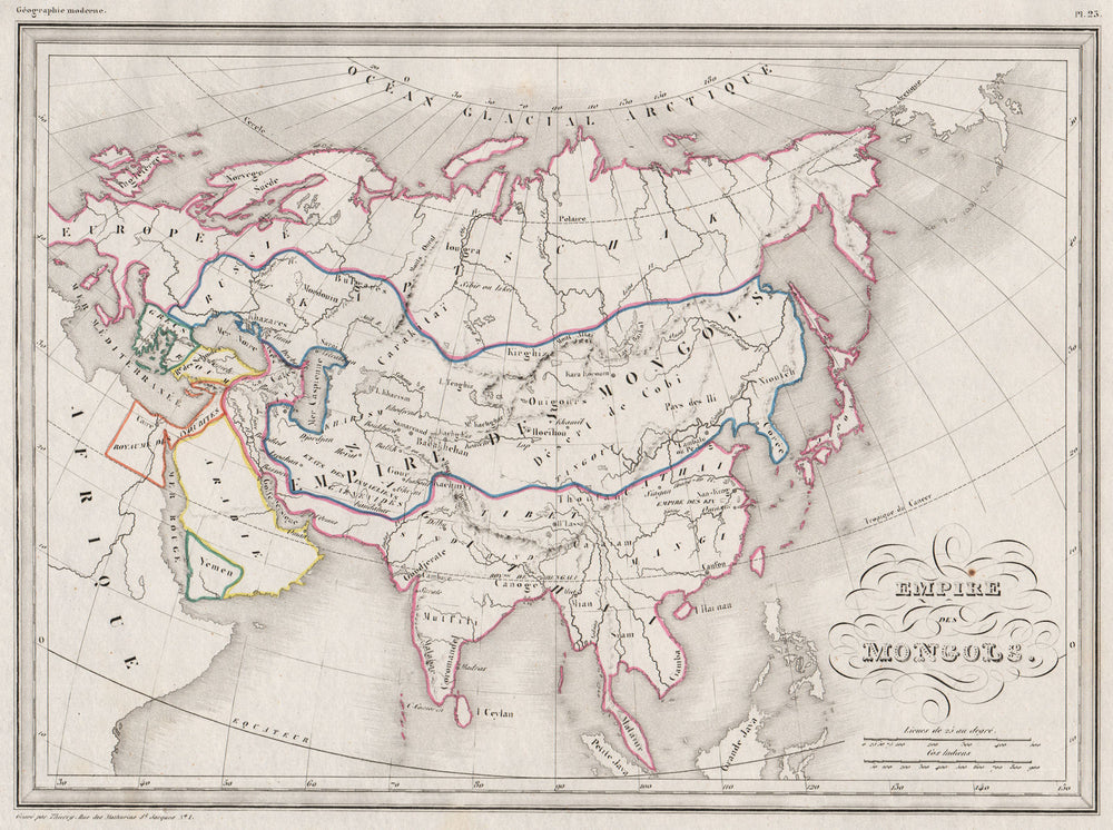 MONGOL EMPIRE. Empire des Mongols. Asia. Original colour. MALTE-BRUN c1846 map