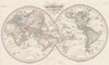 WORLD. Mappemonde. Twin Hemispheres. Mexican Texas. MALTE-BRUN c1846 old