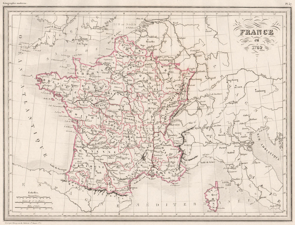 FRANCE in 1789. Original outline colour. Provinces. MALTE-BRUN c1846 old map