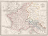 NAPOLEONIC EMPIRE 1812 Empire Français & Royaume d'Italie. MALTE-BRUN c1846 map