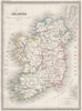 IRELAND. Irelande. Provinces. Original outline colour. MALTE-BRUN c1846 map