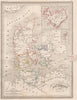 DENMARK & ICELAND Danemark Islande.Original outline colour.MALTE-BRUN c1846 map