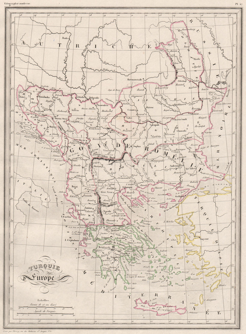 TURKEY IN EUROPE.Turquie d'Europe.Balkans.Original colour.MALTE-BRUN c1846 map