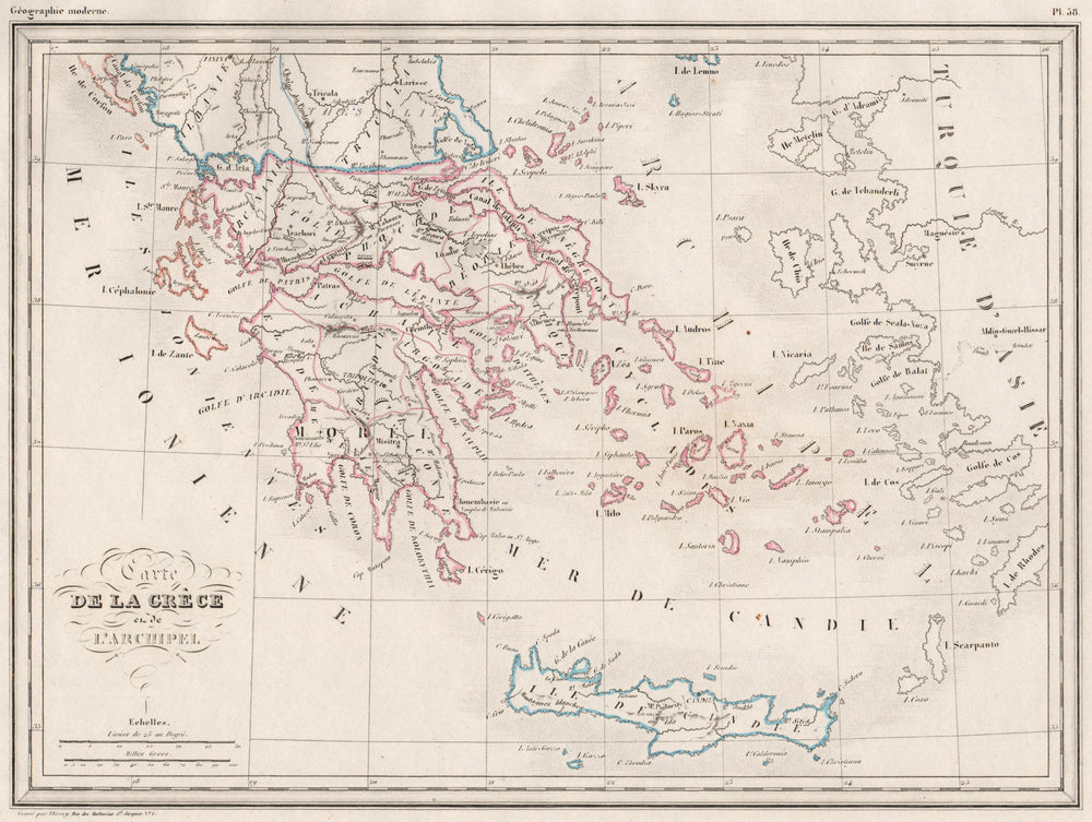 GREECE. Grèce. Candia (Crete) independent. Outline colour. MALTE-BRUN c1846 map