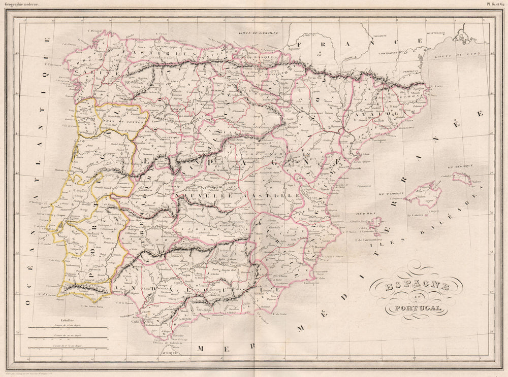 IBERIA. Espagne Portugal. Spain Portugal. Original colour. MALTE-BRUN c1846 map