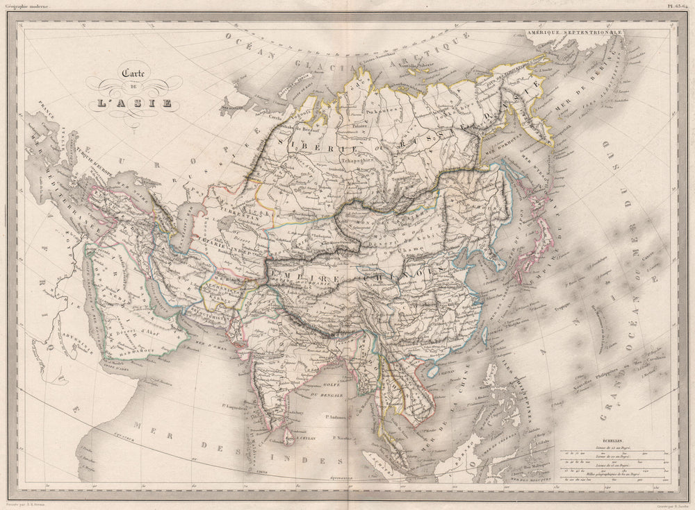 ASIA. Carte de L'asie. Original outline colour. MALTE-BRUN c1846 old map